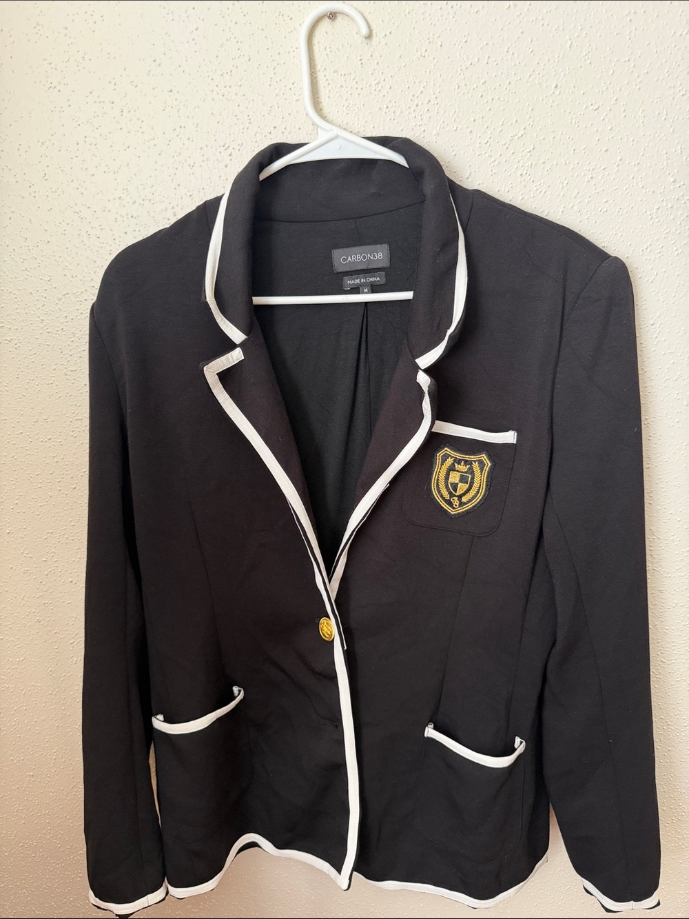 Carbon38 Black Pep Blazer with White Trim and Gold Crest Patch